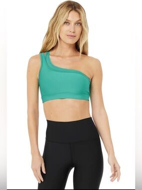 ALO Yoga Airlift Excite Bra Ocean Teal Asymmetrical Size Medium